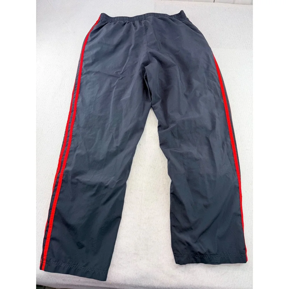 Adidas Mens Track Pants Black Red Stripe Mesh Lined Ankle Zip Large